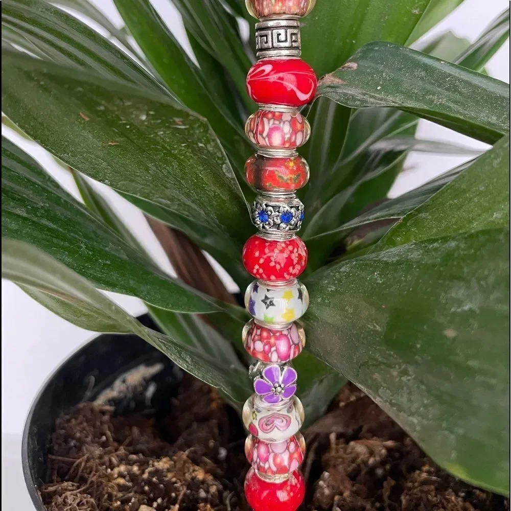 #49 GLITZY PLANT JEWELRY, 7”, RED‎